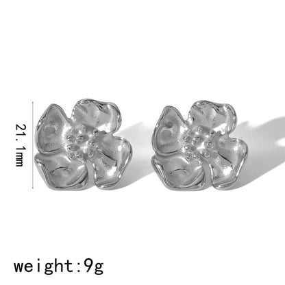 1 Pair Elegant Retro Flower Petal 304 Stainless Steel Drop Earrings