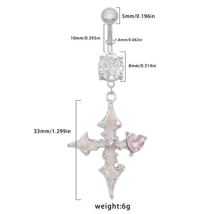 1 Piece Belly Rings Novelty Cross Heart Shape 316 Stainless Steel Alloy Epoxy Plating Rhinestones Glass White Gold Plated