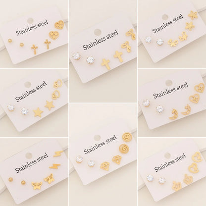 Expressive Heart Cross Pentagram Stainless Steel Electroplating Stud Earrings