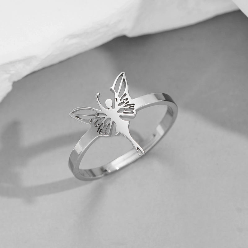 Funny Sweet Pastoral Star Bat Butterfly 201 Stainless Steel 18K Gold Plated Polishing Open Rings