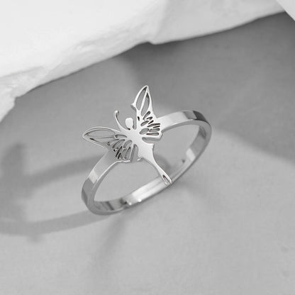 Funny Sweet Pastoral Star Bat Butterfly 201 Stainless Steel 18K Gold Plated Polishing Open Rings