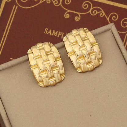 Expressive Polka Dot Chamfered Cube Geometric Stainless Steel Electroplating Stud Earrings