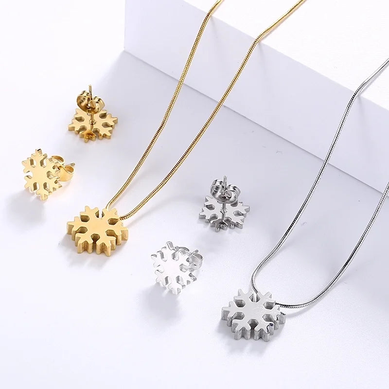 Casual Minimalist Snowflake 304 Stainless Steel 18K Gold Plated Jewelry Set