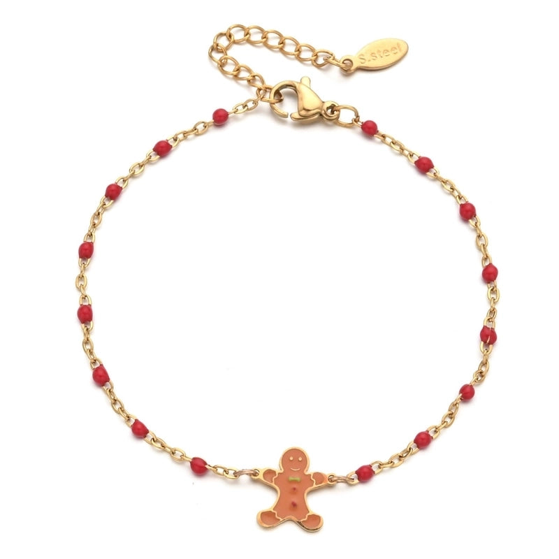 2 Pieces Cartoon Style Cute Gingerbread Stainless Steel Bracelets In Bulk Christmas