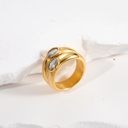 304 Stainless Steel 14K Gold Plated Vacation Plating Inlay Round Zircon Rings