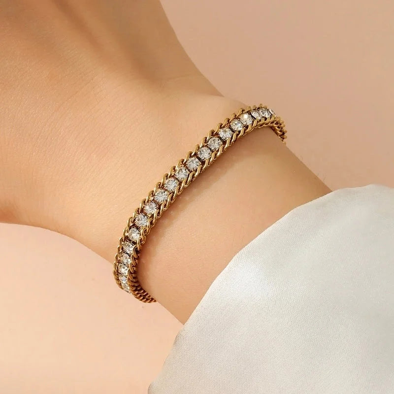 Elegant Glam Minimalist Geometric 304 Stainless Steel 18K Gold Plated Rhinestones Bracelets In Bulk