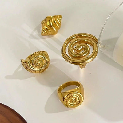Casual Nordic Style Retro Geometric 316L Stainless Steel 18K Gold Plated Irregular Open Rings