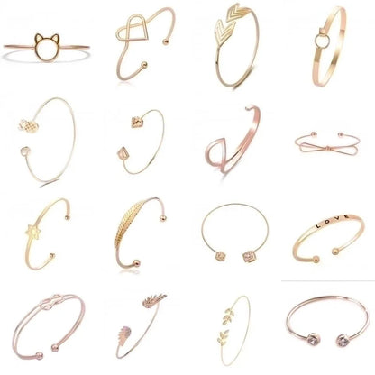 Alloy Gold Plated Silver Plated Fashion Plating Inlay Heart Shape Feather Bow Knot Bangle