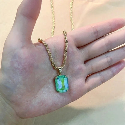 Casual Elegant Minimalist Rectangle 304 Stainless Steel Copper Plating Inlay K Gold Plated Glass Pendant Necklace