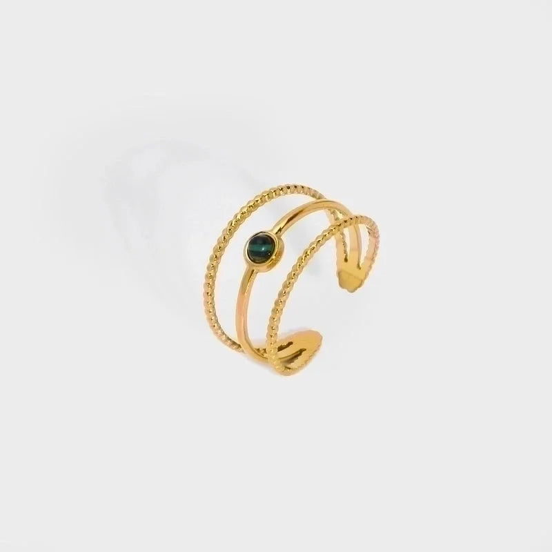 304 Stainless Steel 18K Gold Plated Minimalist Commute Inlay Solid Color Natural Stone Open Ring