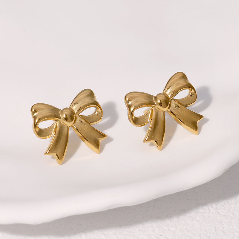 Minimalist Bowknot Bowknot Stainless Steel Electroplating Stud Earrings