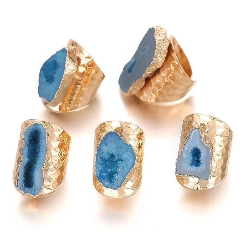 5 Pieces Classic Style Commute Color Block Agate Artificial Gemstones Rings In Bulk