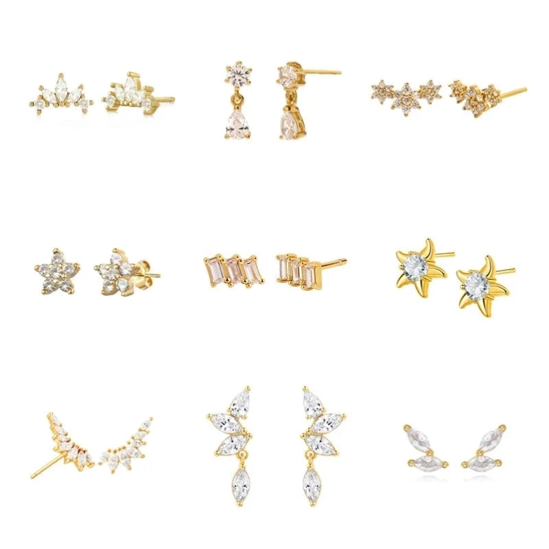 1 Pair Minimalist Shiny Geometric Water Droplets Flower Inlay Copper Zircon Drop Earrings Ear Studs