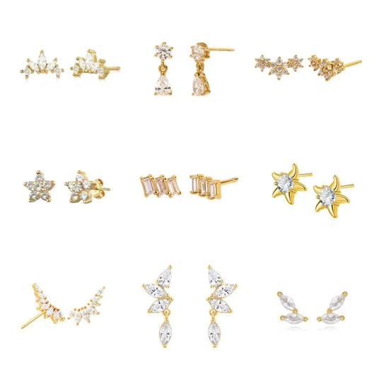 1 Pair Minimalist Shiny Geometric Water Droplets Flower Inlay Copper Zircon Drop Earrings Ear Studs