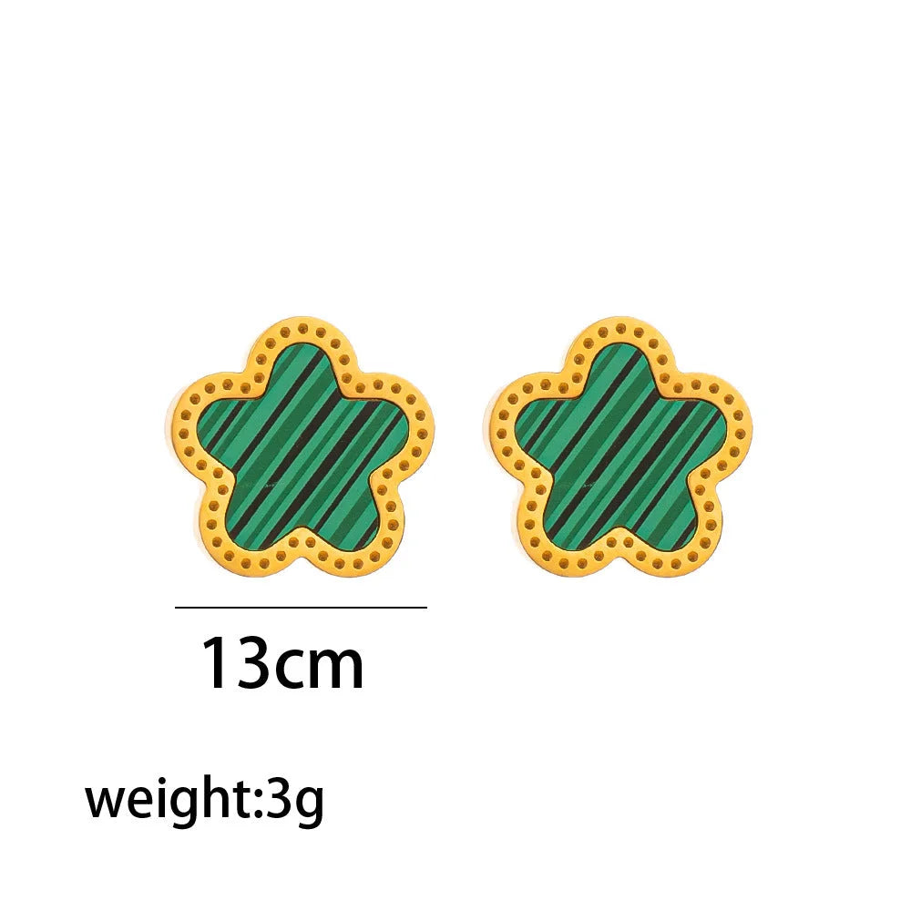 Fashion Flower Titanium Steel 18K Gold Plated Stud Earrings
