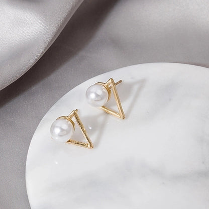 1 Pair Korean Style Triangle Alloy Pearl Gold Plated Silver Plated Ear Studs