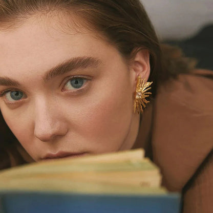 IG Style Sunflower Flower Stainless Steel 18K Gold Plated Stud Earrings