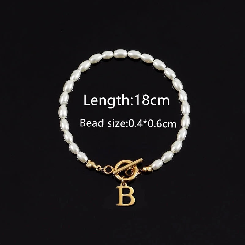 Elegant Minimalist Classic Style Letter 304 Stainless Steel Artificial Pearl Bracelets In Bulk