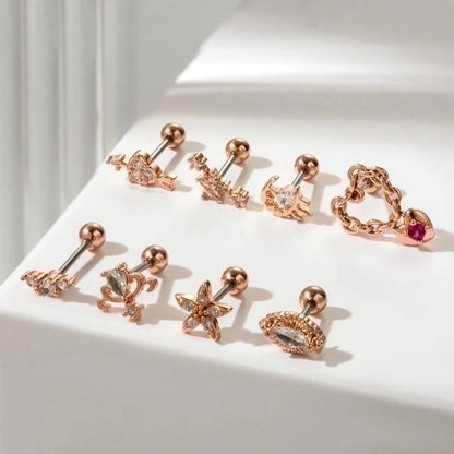 1 Piece Ear Cartilage Rings & Studs Sweet Heart Shape Flower 316L Stainless Steel Copper Plating Inlay Zircon Ear Cartilage Rings & Studs