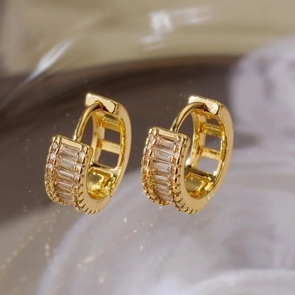 1 Piece Basic Minimalist Geometric Plating Inlay Copper Zircon 18k Gold Plated Hoop Earrings