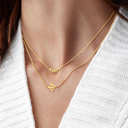 2 Pcs/set Gold Classic Fashion Initial Letter Copper Bead Stainless Steel Bracelet Women Necklace Suit