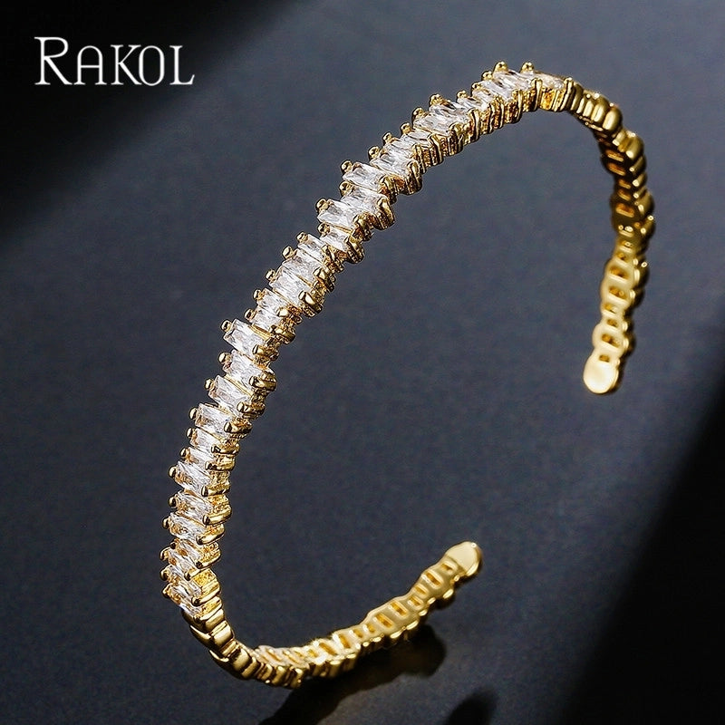 Environmentally Friendly Copper Copper Elegant Lady Streetwear Inlay Geometric Zircon Bangle