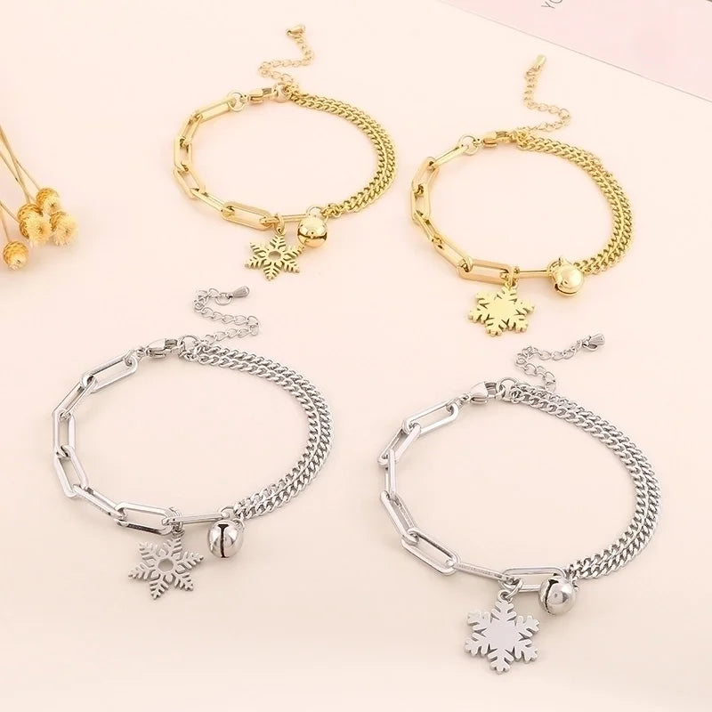 Vacation Snowflake Titanium Steel 18K Gold Plated Plating Bracelets Earrings Necklace