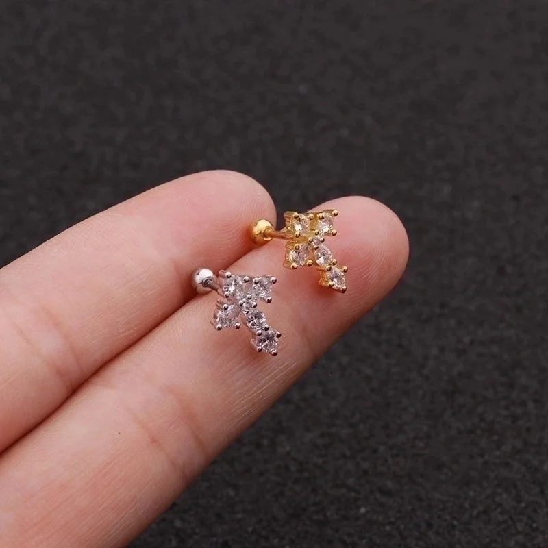 Ear Cartilage Rings & Studs Fashion Cross Copper Inlaid Zircon Zircon