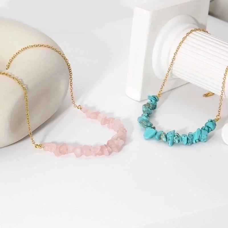 Retro Irregular 304 Stainless Steel Turquoise 18K Gold Plated Necklace In Bulk