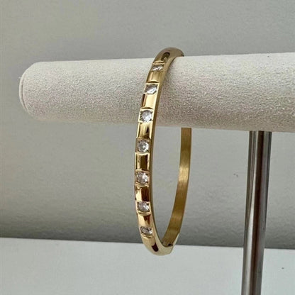 Casual Minimalist Round Square Stripe Stainless Steel Plating Inlay Zircon 18k Gold Plated Bangle