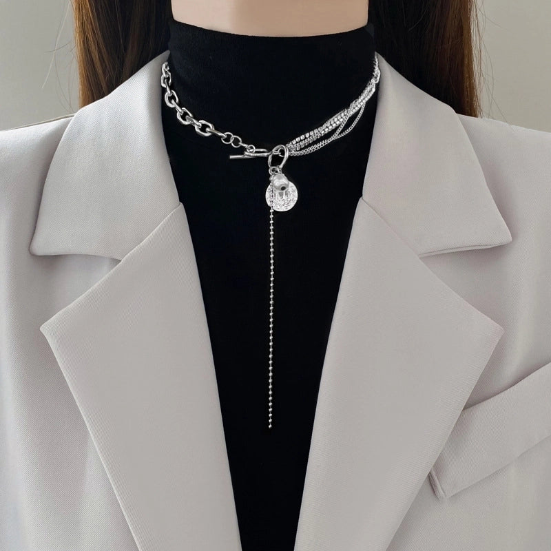 Casual Commute Geometric Titanium Steel Shell Zircon Inlay Pendant Necklace