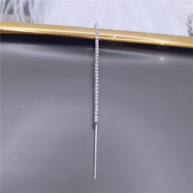 2 Pieces Trendy Zircon Ear Hook Piercing Ear Pin Female Net Red Personality Design Surrounding Ear Bone Clip Oblique Line Earrings