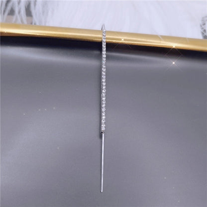 2 Pieces Trendy Zircon Ear Hook Piercing Ear Pin Female Net Red Personality Design Surrounding Ear Bone Clip Oblique Line Earrings