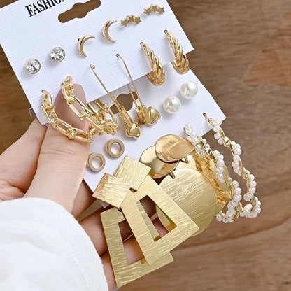 1 Set Minimalist Circle Heart Shape Butterfly Metal Plating Inlay Pearl Women\'s Earrings