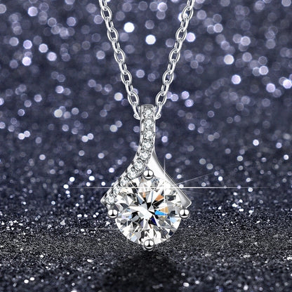 Shiny Geometric White Copper Inlay Rhinestones Pendant Necklace