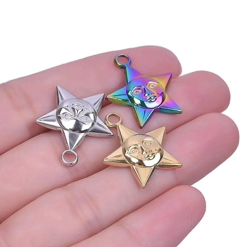 2 Pieces Minimalist Pentagram 304 Stainless Steel Plating Pendant Necklace