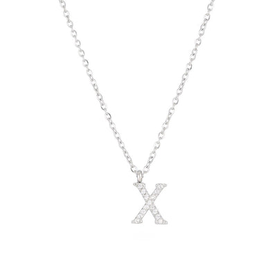 Minimalist Letter 304 Stainless Steel Zircon 16K Gold Plated White Gold Plated Plating Inlay Pendant Necklace