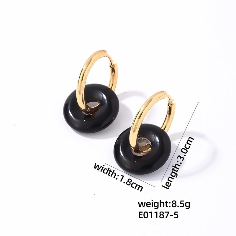 1 Pair Casual Minimalist Round Plating 304 Stainless Steel Natural Stone Earrings