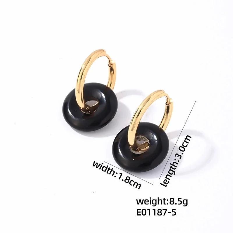 1 Pair Casual Minimalist Round Plating 304 Stainless Steel Natural Stone Earrings