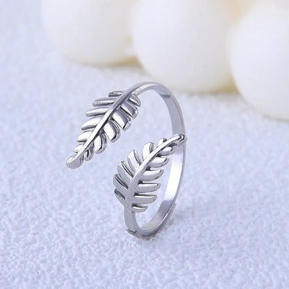 Minimalist Leaf Titanium Steel Plating Open Ring