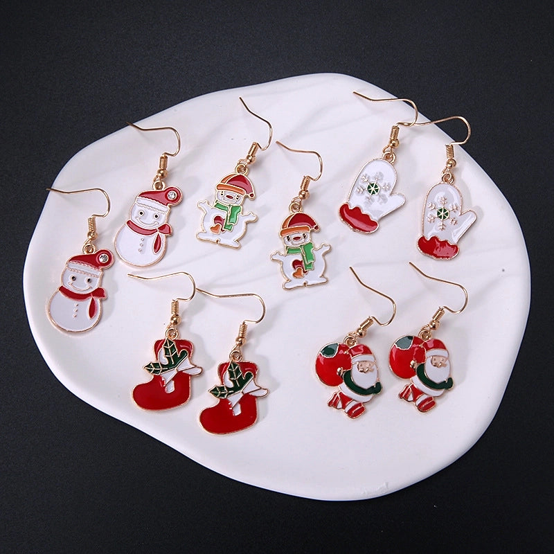 Fashion Christmas Tree Gloves Alloy Plating Inlay Artificial Gemstones Christmas Women's Drop Earrings 1 Pair