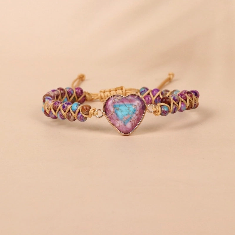 1 Piece Minimalist Heart Shape Turquoise Glass Knitting Bracelets