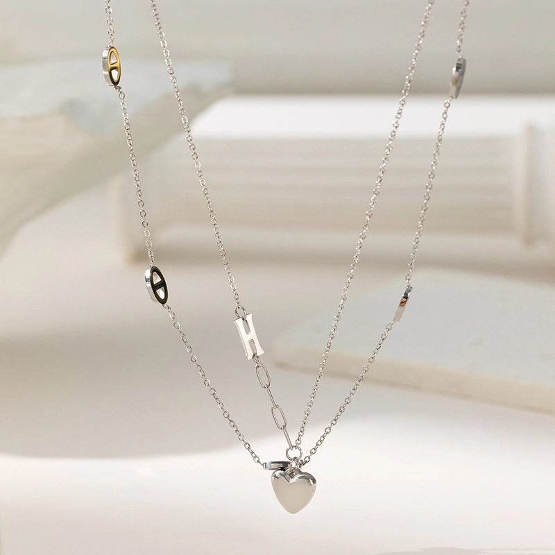 Modern Style Classic Style Devil's Eye Oval Heart Shape Titanium Steel Plating Stainless Steel Necklaces