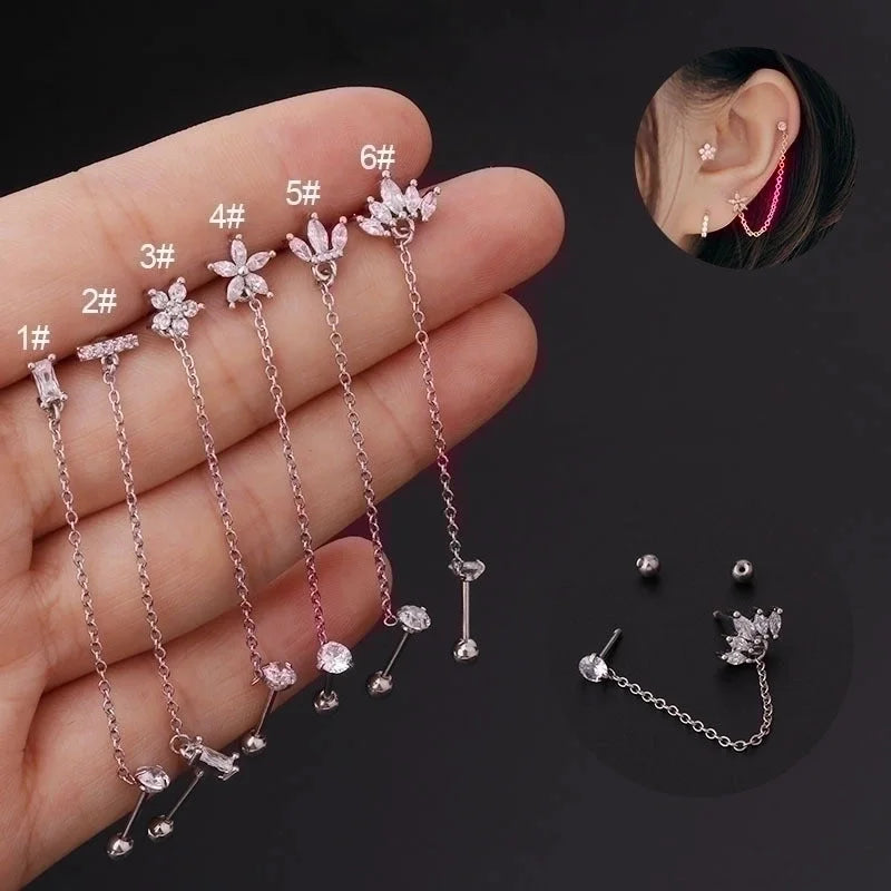 Ear Cartilage Rings & Studs Fashion Flower Copper Plating Artificial Gemstones