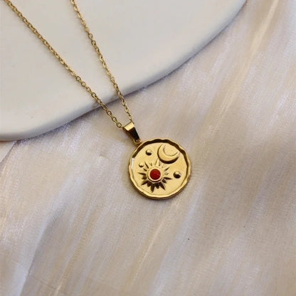 304 Stainless Steel 18K Gold Plated Minimalist Plating Inlay Sun Water Droplets Eye Natural Stone Pendant Necklace