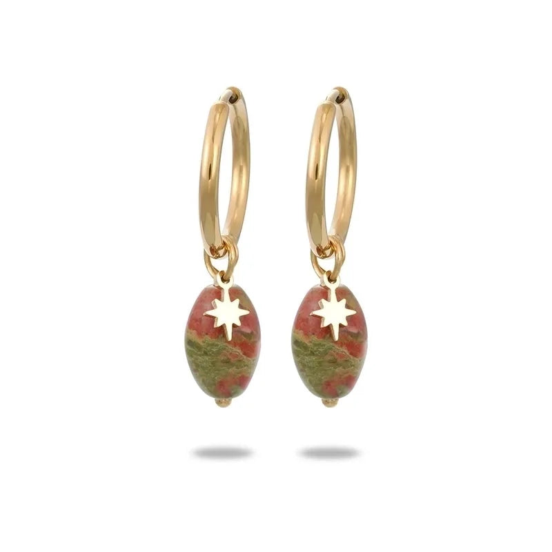 304 Stainless Steel Natural Stone Minimalist Plating Geometric Star Drop Earrings