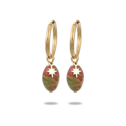 304 Stainless Steel Natural Stone Minimalist Plating Geometric Star Drop Earrings