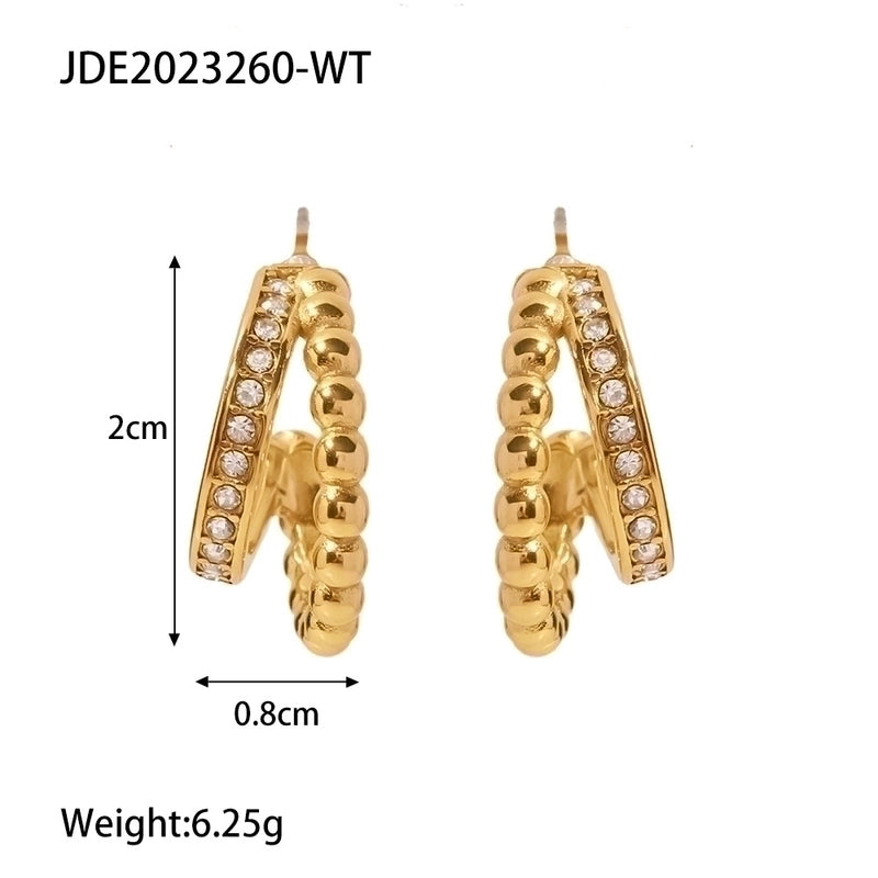 1 Pair Fashion Geometric Gold Plated 304 Stainless Steel Artificial Diamond Earrings
