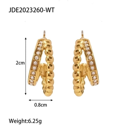 1 Pair Fashion Geometric Gold Plated 304 Stainless Steel Artificial Diamond Earrings