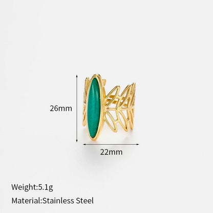 Elegant Glam Luxurious Geometric 304 Stainless Steel Natural Stone 18K Gold Plated Inlay Open Rings